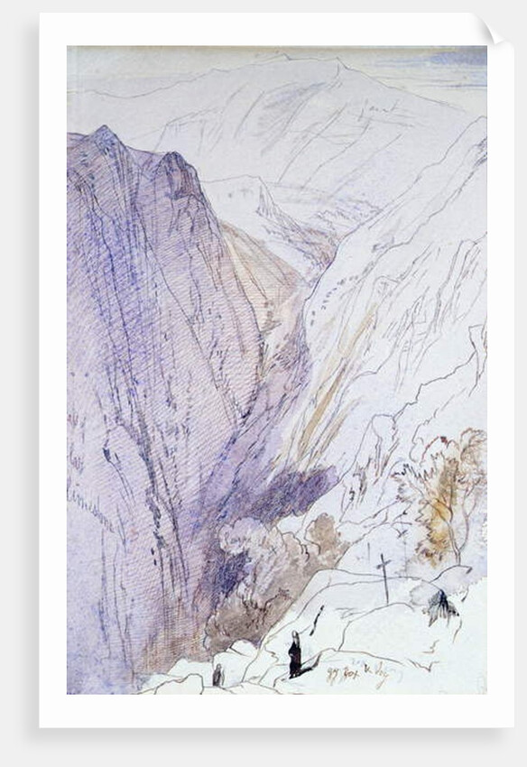 Athos with Monks in the foreground, 1856 by Edward Lear