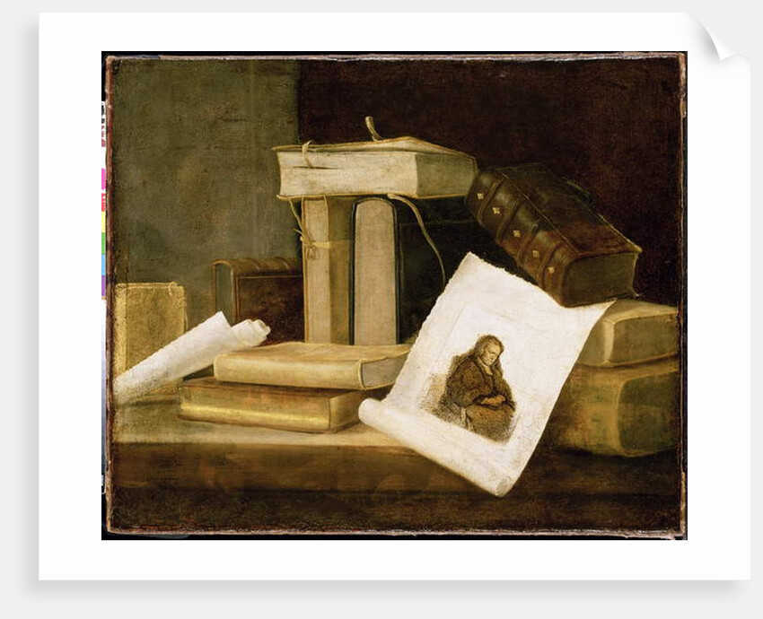 Still Life of Books and a Rembrandt Engraving by Sebastian Stoskopff