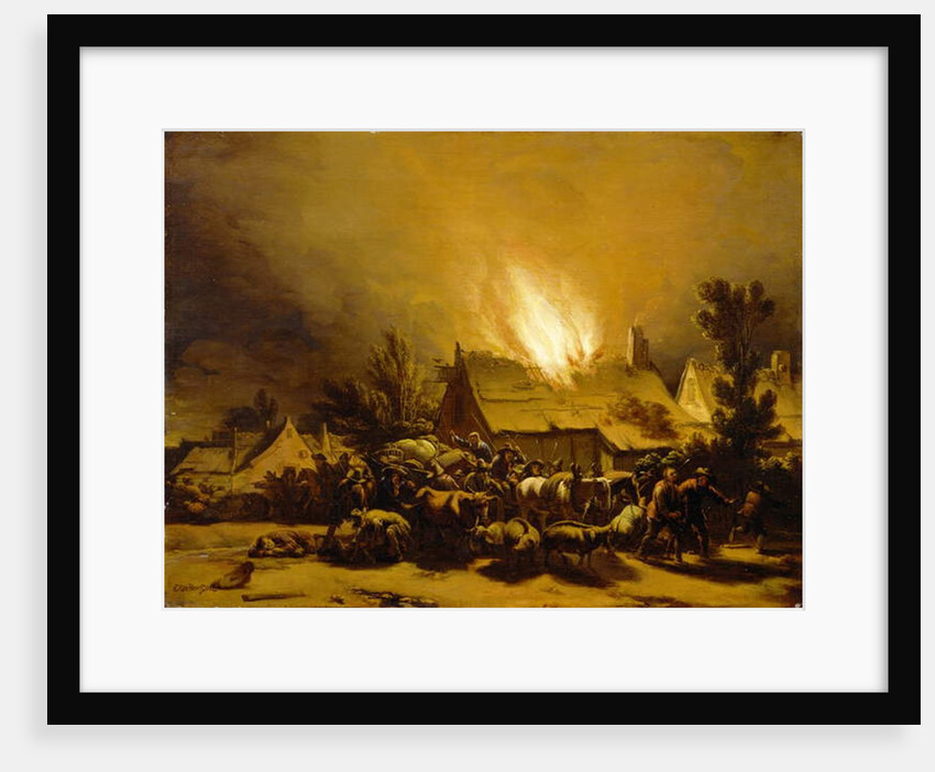 Peasants Fleeing a Burning Barn, c.1655 by Egbert van der Poel