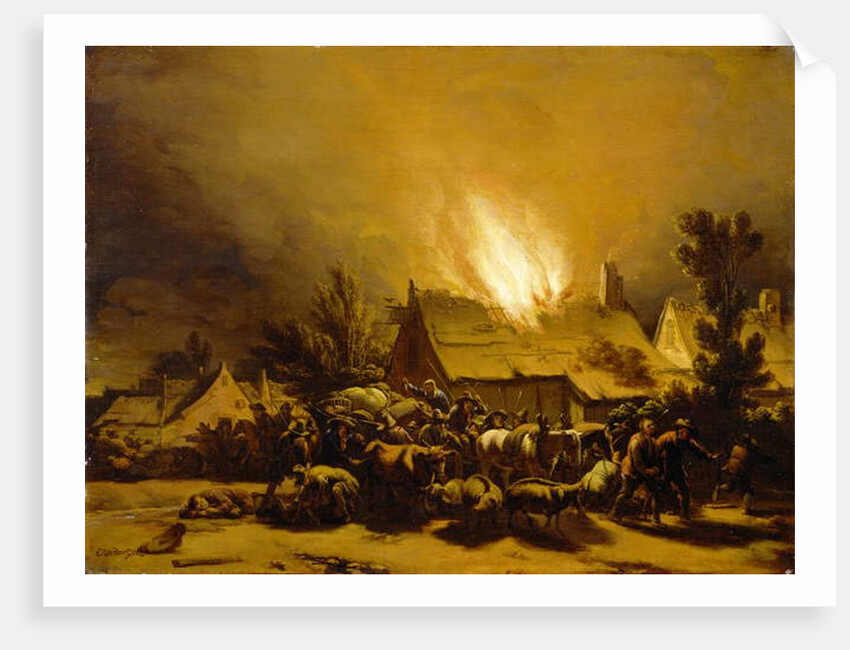 Peasants Fleeing a Burning Barn, c.1655 by Egbert van der Poel