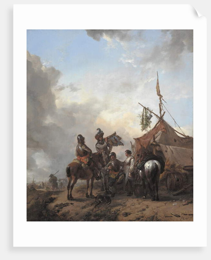 Soldiers carousing with a serving woman outside a tent, c.1655 by Philips Wouwermans or Wouwerman