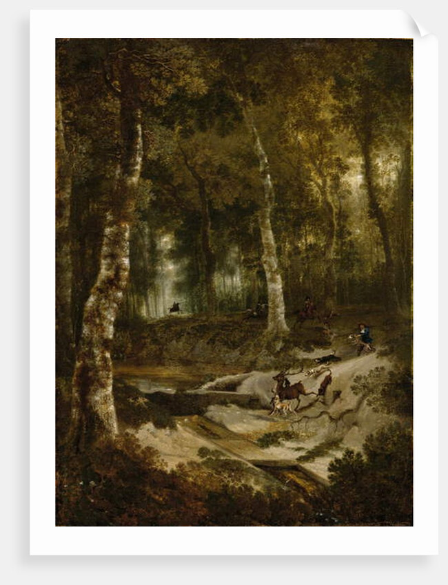 Forest landscape with stag hunt, c.1665 by Jan Hackaert