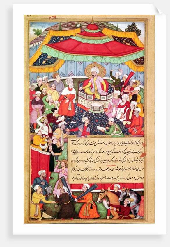 The King on his throne surrounded by his courtiers by Indian School