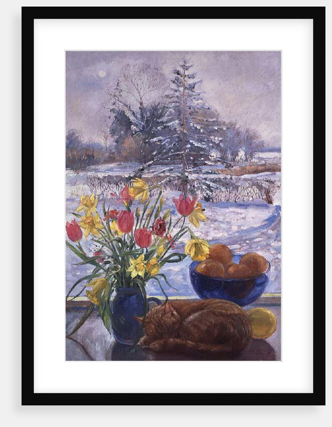 Curled Cat with Flowers by Timothy Easton