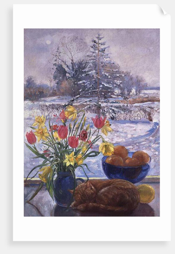 Curled Cat with Flowers by Timothy Easton