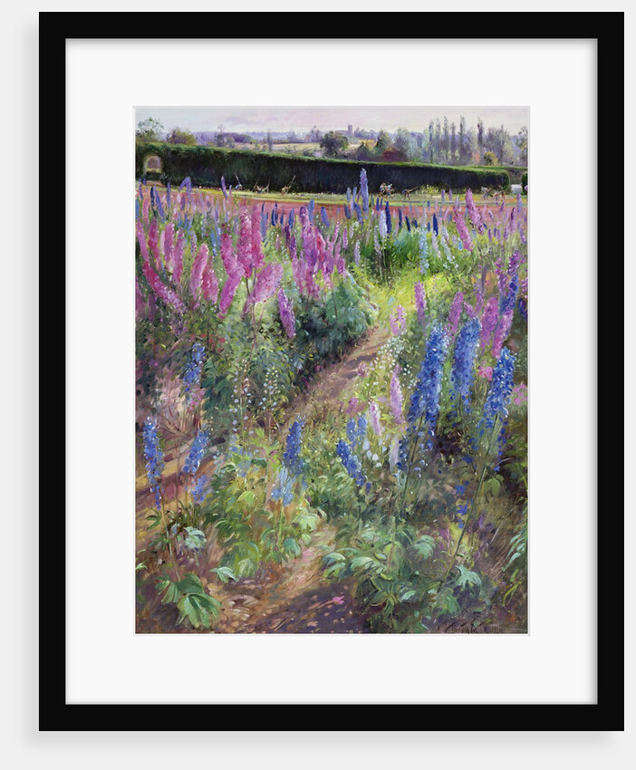 Delphiniums and Hoers, 1991 by Timothy Easton