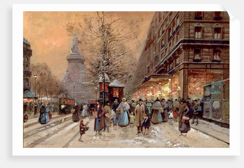 A Busy Boulevard near the Place de la Republique, Paris by Eugene Galien-Laloue