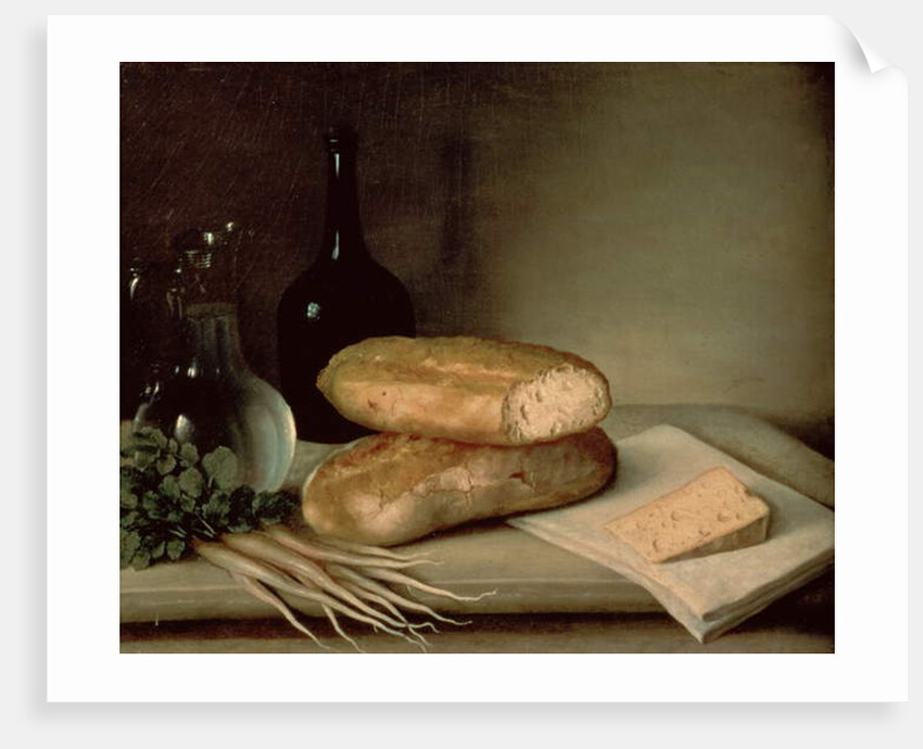 Still Life with Bread, Cheese and a Flagon of Wine by Claude Joseph Fraichot