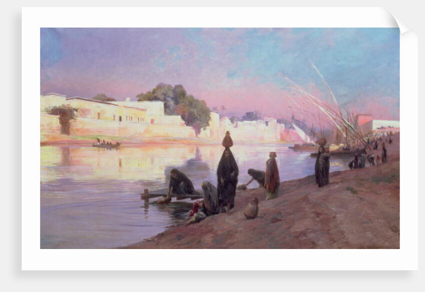 Washerwomen on the banks of the Nile by Eugene Alexis Girardet