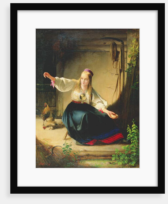 A Girl Feeding Hens, 1839 by Carl Timoleon von Neff