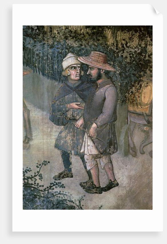 Effects of Good Government in the Countryside, detail of two men walking and talking, 1388-40 by Ambrogio Lorenzetti