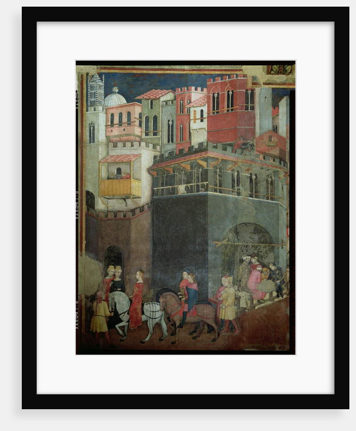 Effects of Good Government in the City, detail of architecture and citizens, 1338-40 by Ambrogio Lorenzetti