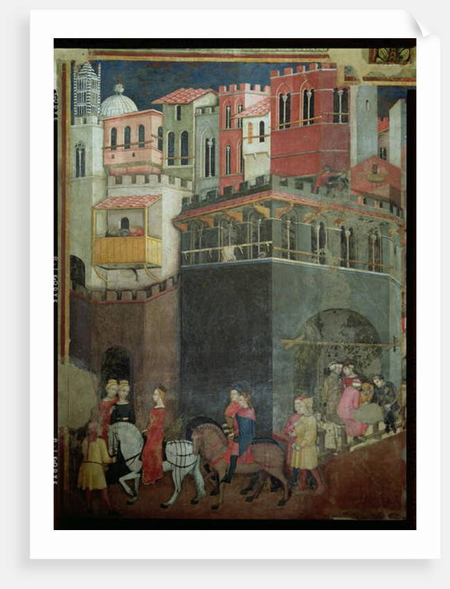 Effects of Good Government in the City, detail of architecture and citizens, 1338-40 by Ambrogio Lorenzetti