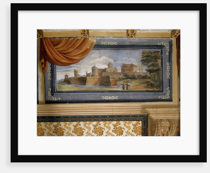 Rural landscape with buildings by Guercino