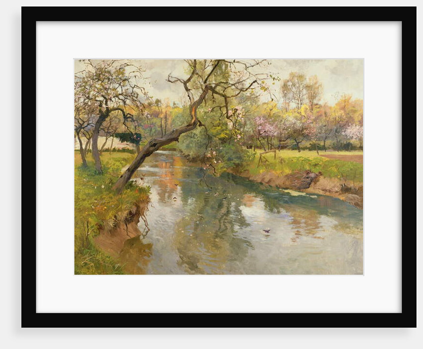 French River Landscape with a Flowering Tree by Fritz Thaulow