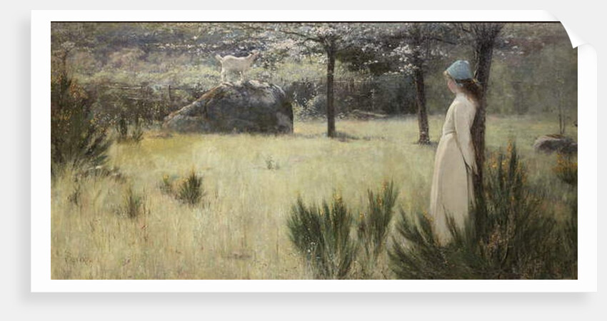 The Young Shepherdess and Her Goat in a Springtime Pasture by Edwin Sherwood Calvert