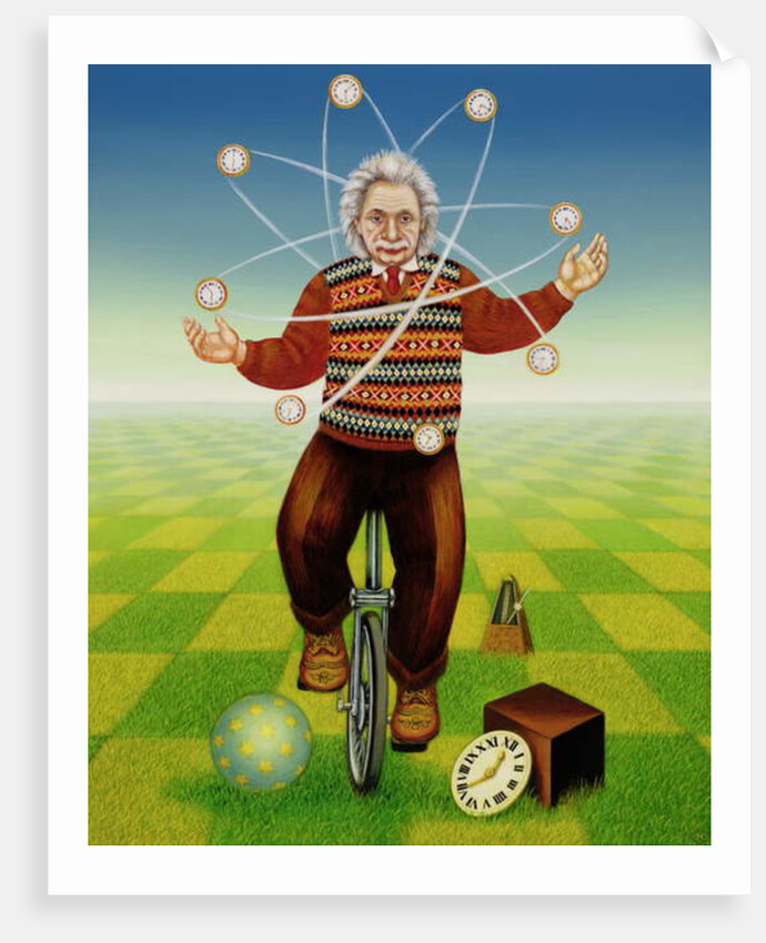 Albert Einstein juggling with time, 2000 by Frances Broomfield