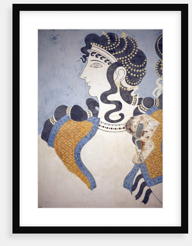 Minoan art. Details of the Ladies in blue fresco by Minoan Minoan