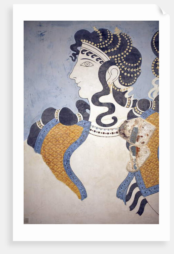 Minoan art. Details of the Ladies in blue fresco by Minoan Minoan