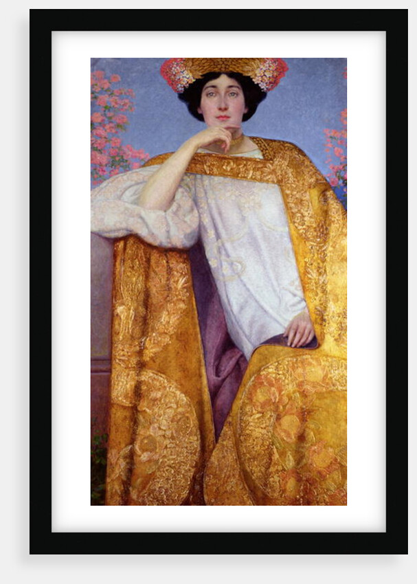 Portrait of a Woman in a Golden Dress, painted in collaboration with Ernst Klimt Franz Matsch and his studio, 1886-87 by Gustav Klimt
