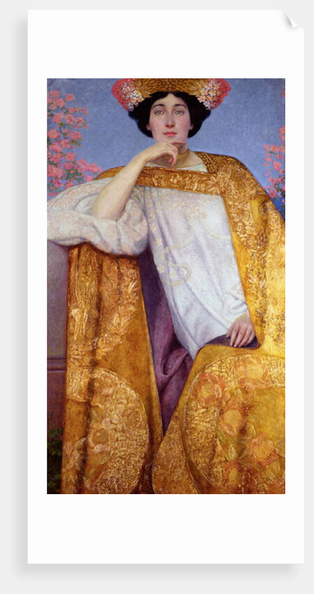 Portrait of a Woman in a Golden Dress, painted in collaboration with Ernst Klimt Franz Matsch and his studio, 1886-87 by Gustav Klimt