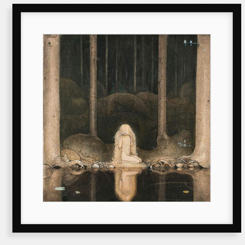 Princess Tuvstarr looking at the water of the lake with nostalgia, 1913 by John Bauer