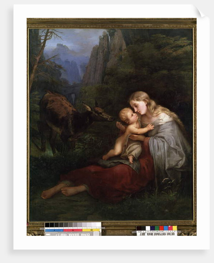 Genevieve de Brabant and her child abandoned in the wild forest by W. Herbig