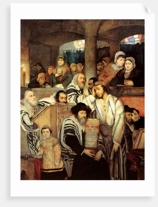 Jews praying in the Synagogue on Yom Kippur, 19th century by Maurycy Gottlieb