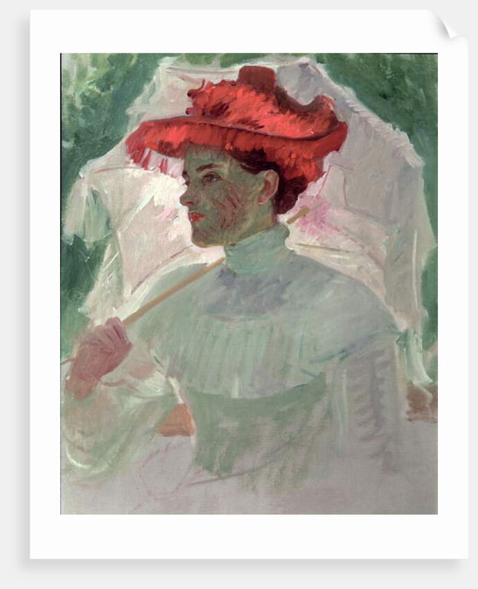 Woman with Red Hat and Parasol by Frank Duveneck