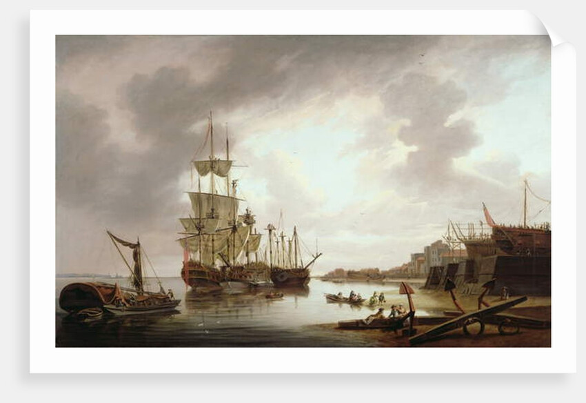 British Men of War at Anchor in Blackwall Reach, 1792 by Dominic Serres