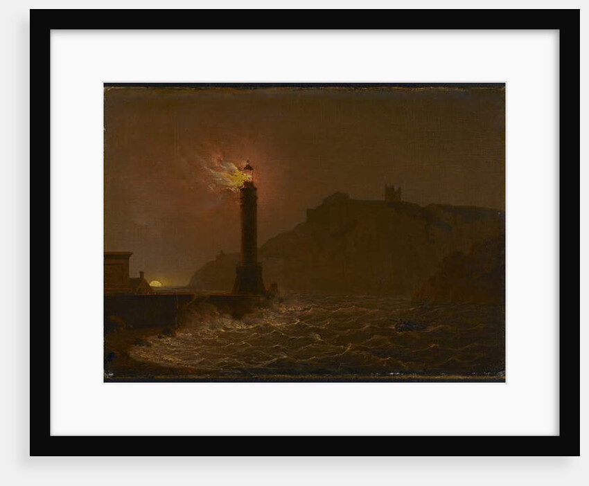 A Lighthouse on fire at night by Joseph Wright of Derby