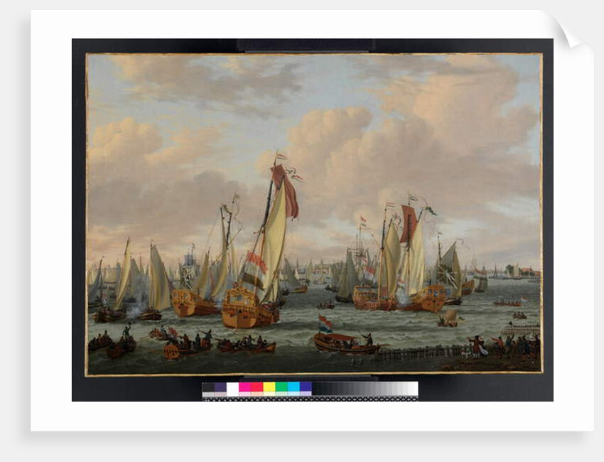 A marine sham-fight on the Y before Amsterdam, before 1710 by Abraham Storck