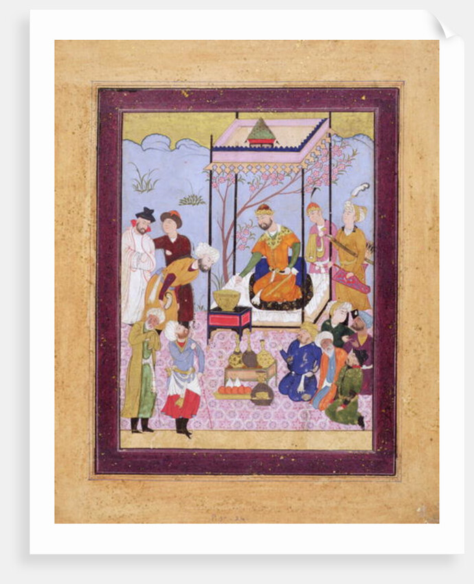 Khamsa of Nizami in a pavilion among followers and attendants, c.1590 by Persian School