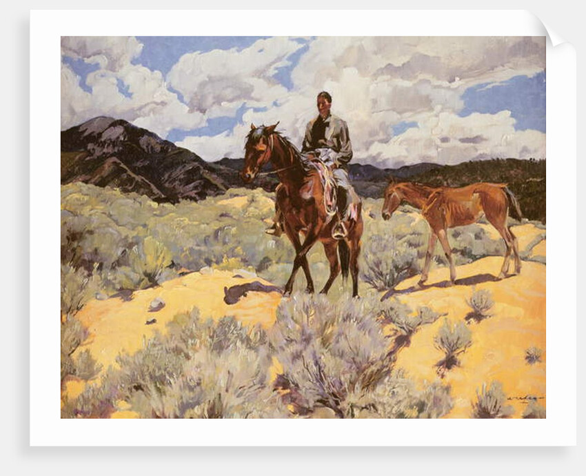 Indian on Horseback with Colt, c.1930 by Walter Ufer