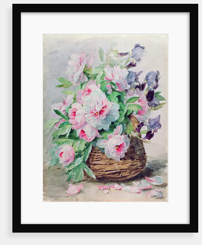 Irises and Peonies in a Basket by Madeleine Lemaire