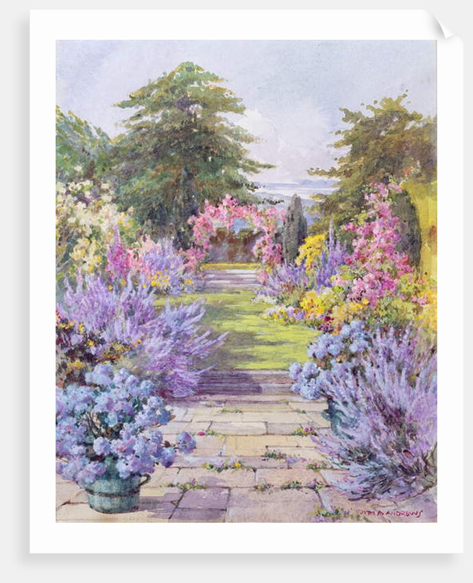 The Flagstone Path in a Summer Garden by Edith Alice (fl.1900-40) Andrews