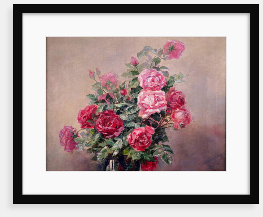 A Bowl of Red and Pink Roses by French School