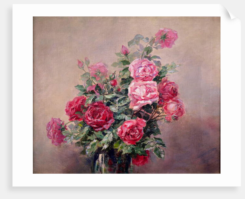 A Bowl of Red and Pink Roses by French School