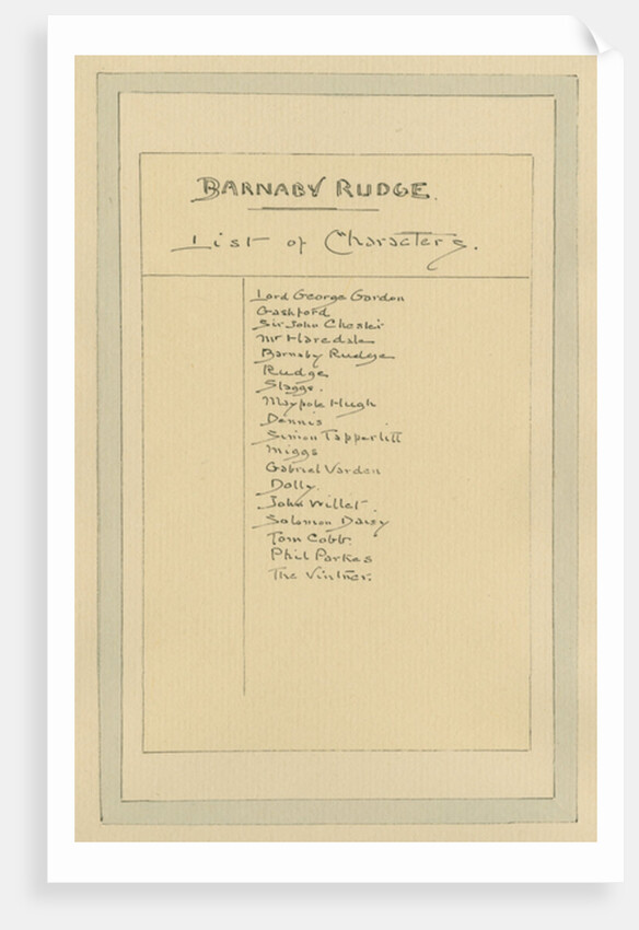 List of Characters for Barnaby Rudge, c.1920s by Joseph Clayton Clarke