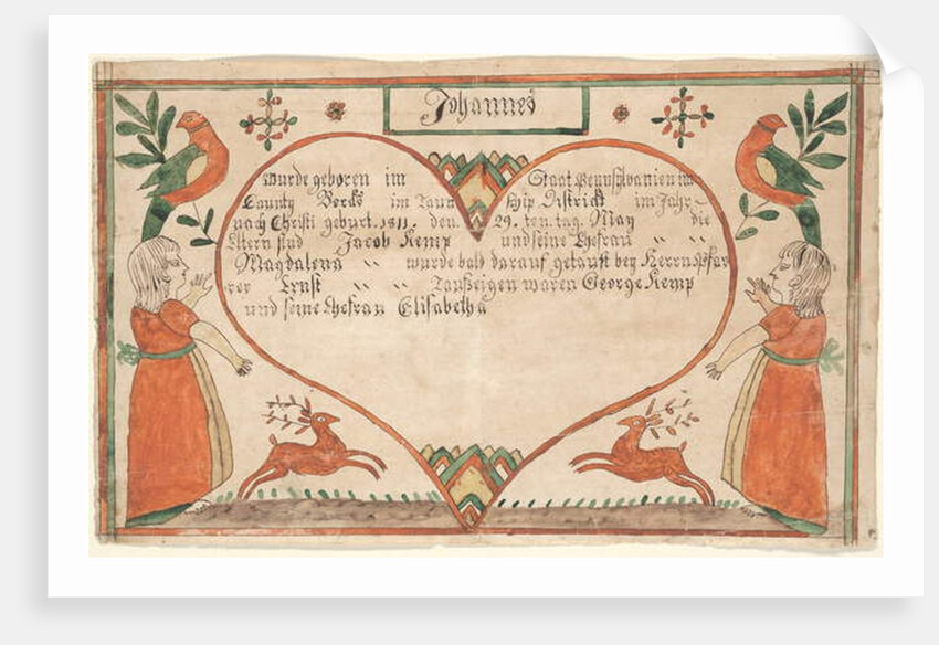 Birth and Baptismal Certificate for Johannes Kemp by Springing Deer Artist