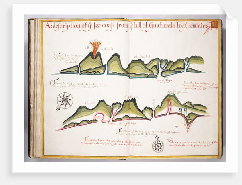 Ms Elkins 169 'A description of the sea coast from the hill of Guatemala to...' Illustration from 'Waggoner of the Sea' by William Hack