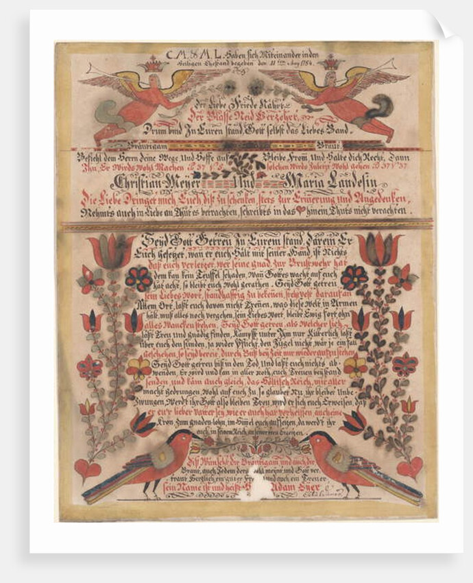 Marriage Greeting for Christian Meyer and Maria Landes, 1784 by Johann Adam Eyer