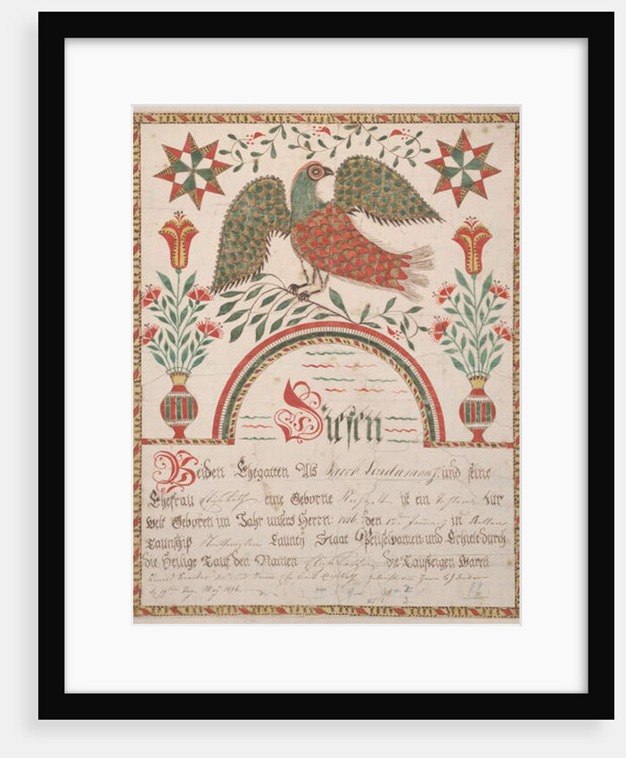 Birth and Baptismal Certificate for Elisabeth Lindaman, c.1820 by American School