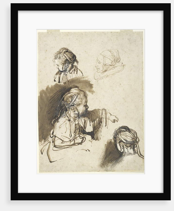 Three Studies of a Child and One of an Old Woman by Rembrandt Harmensz. van Rijn