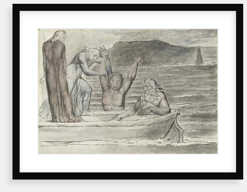 Dante and Virgil in the Skiff of Phlegyas are hailed by Filippo Argenti by William Blake