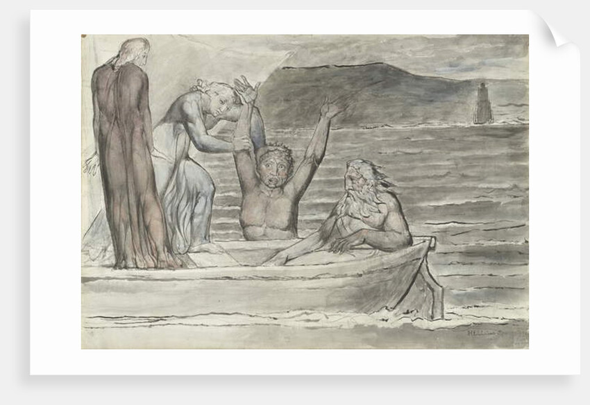 Dante and Virgil in the Skiff of Phlegyas are hailed by Filippo Argenti by William Blake