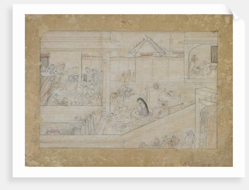 Wedding Preparations from a Naishadhicharita series, Guler, Punjab Hills, 1775-1800 by Indian School