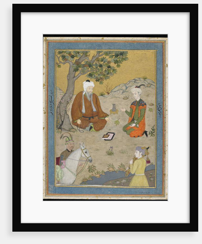 Holy man with prince and attendants, detached album folio with painting, c.1900 by Indian School
