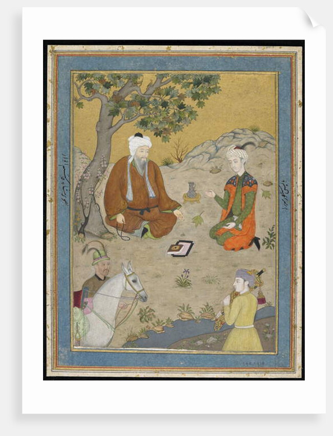 Holy man with prince and attendants, detached album folio with painting, c.1900 by Indian School