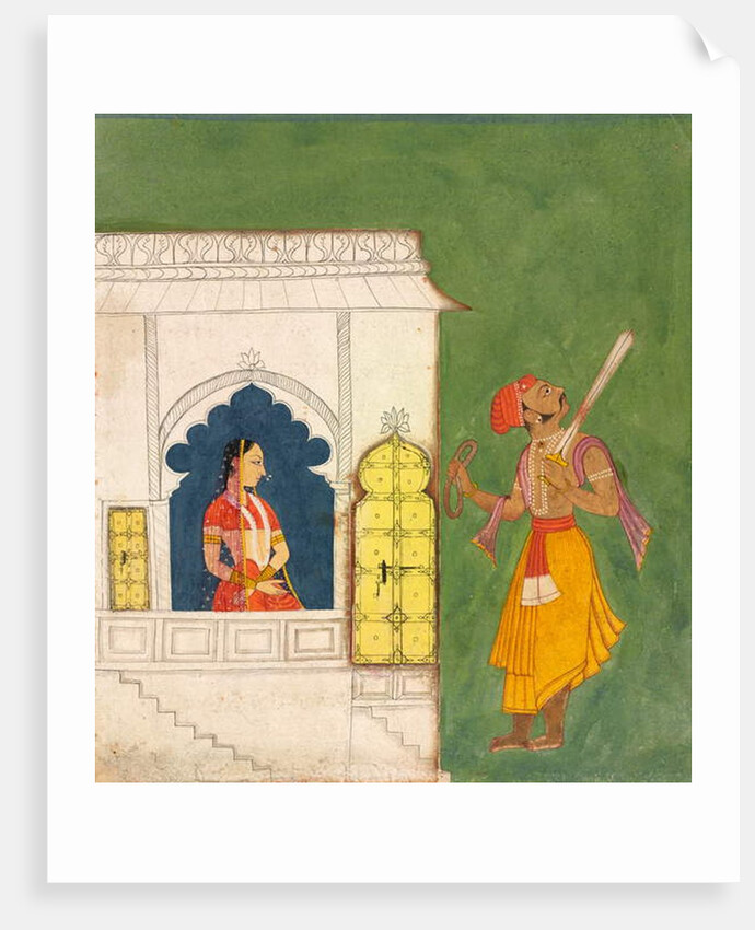 A woman gazing at a warrior, c.1680 by Indian School